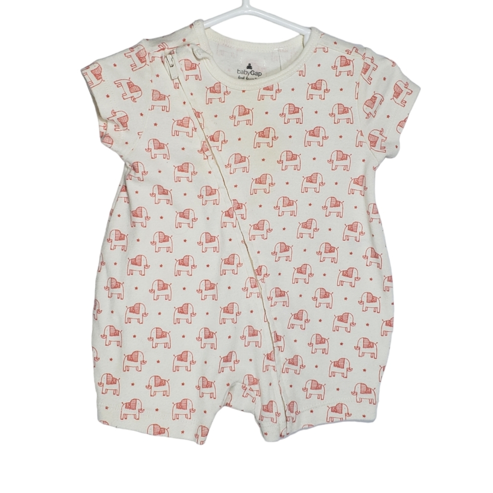 Baby Gap Elephant Zipper Front One Piece White Size 0-3M